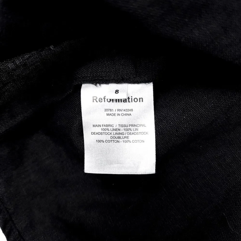 REFORMATION Dale Open Back 100% Linen Sheath Midi Dress 8 Minimal Black